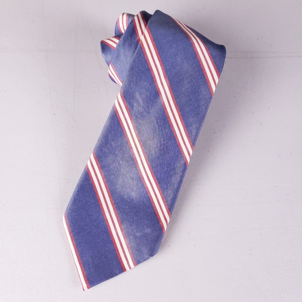 Parker Limited Blue Stripe Slim Tie Silk Cotton England‎ Fabric Made USA